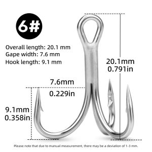 MEREDITH 3X Móc Treble Cường Độ Cao 10 Chiếc Siêu Sắc Bén Solid Size 6 # /8 # Lưỡi Câu Cá Biển Chống Ăn Mòn Dùng Cho Câu Cá Trên Thuyền Biển