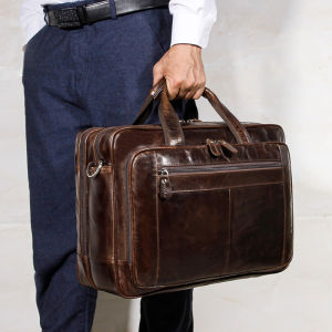 Genuine Leather Mens Briefcase Large Capacity Travel Handbag 17 Inch Computer Business Bag Top Layer Cowhide Handbag