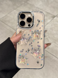 Ultra-Thin Transparent Silicone Phone Case for Apple 16Promax Starry Flash Powder Design Full Cover Anti-Fall Womens Style