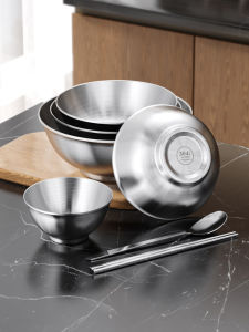 Food Grade Stainless Steel Bowl Double Layered for Home Use Rice Soup Noodle Bowl Baby Feeding Bowl Personal Dedicated Iron Bowl