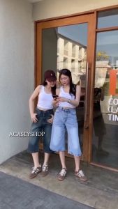 Acasey กางเกงยีนส์ผู้หญิง ขายาว 7ส่วน ฟอกสวย เอวสูง ผ้าไม่ยืด มี Big Size ไซส์ S - 36