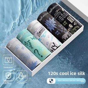 MiiOW | Mens Ice Silk Briefs Breathable Boxer Shorts Summer Youth Mid Waist Sport Style Nylon Fabric Cool Feeling Flat Angle Underwear