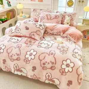 Winter-use Flannel Bed Set Milk Velvet Double-faced Thickening