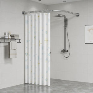 Bathroom Arc-Shape Curtain Set Waterproof No-Punching Needed L-Shaped Shower Partition Curtain  Style for General Use