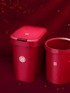 Garbage bin for wedding festive household use red paper basket with lid groom and brides living room bedroom wedding room decoration