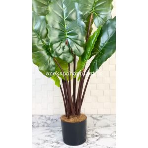 Pohon Plastik Keladi Giant Taro T120 Latex Pot Dasar Hitam Dekorasi Kamar Rumah