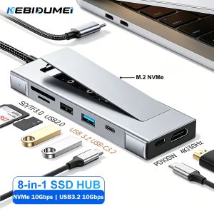 Kebidumei | KEBIDUMEI M.2 NVMe SSD HUB 8 in 1 USB 3.2 10Gbps Docking Station Type C to 4K HDMI PD100W SD TF Card Reader For Macbook Pro Air