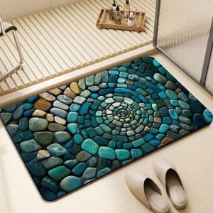 VIKAMA Vintage Cobblestone Bathroom Floor Mat Soft Absorbency Inside Shower Door Mat Bedroom Kitchen Carpet Home Decor