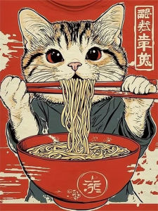 Tranh Thêu Kim Cương 5D Huacan Hình Mèo Ăn Mì Ramen Thêu Đầy Đủ Diện Tích Tranh Trang Trí Kim Cương Nhựa Hình Vuông & Tròn