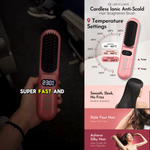 Ubersuave Cordless Ionic Anti-Scald Hair Straightener Brush | Anti-frizz Heated Comb Fast Heat Temperature Settings