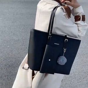 Saffiano Leather Structured Shoulder Bag with Free Pouch and Keychain