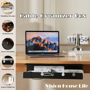Vision Under Desk Cable Management Tray Under Table Power Cable Storage Box Hidden Socket Wire Organizer Desk Wire Management Cable Hider Adhesive Cord Holder