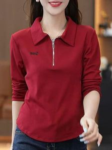 เสื้อยืดคอกลมแขนยาวฤดูใบไม้ร่วง 2025 เสื้อเชิ้ตแฟชั่นสำหรับผู้หญิง เสื้อผ้าทำงานสไตล์ยุโรปและอเมริกัน