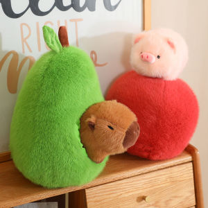 JOJO CASTLE Adorable Capybara in Avocado Plushie Soft Fuzzy Plush Pig Hide In Apple Plush Capibara Toy Throw Pillow Birthday Gift Xmas Present