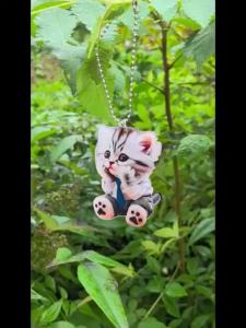 Car Pendant Hanging Ornament With Chain Realistic Animal Cat-Shaped Rearview Mirror Hanging Decor Car Interior Accessories