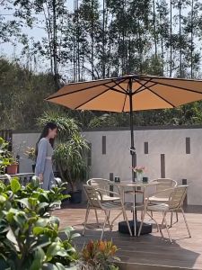Patio Umbrella with Solar Lights Outdoor Market Solar Umbrellas for Garden Deck Backyard Pool and Beach