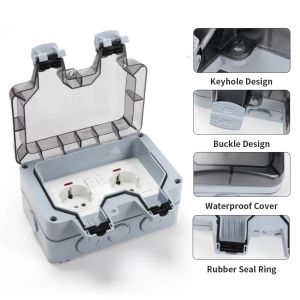 TNCE IP66 outdoor 16A Electrical Outlet Box with Indicator Light Switch Waterproof Dustproof Socket Box Weatherproof for home