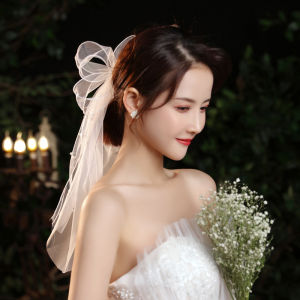 Japan and South Korea Sweet Pearl Handmade Hair Band Bows Short Veil Super Fairy Wedding Bridal Headdress Ts01