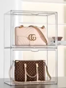 Bag Display Storage Box Organiser Transparent Bag Box Magnetic Stackable Display Box Storage Cabinet