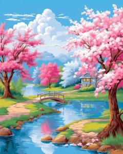 BILIBILI | Painting By Numbers Cherry Blossom Landscape Drawing Craft Kit Wall Arts Nature Handmade Pictures On Canvas Art Kits