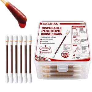Disposable Iodine Cotton Swabs Individually Wrapped Iodophor Swabsticks Povidone Wound Care Qtips for First Aid Travel & Home