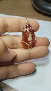 Sv1จี้เงินแท้ดัดลวดพลอยอาเกตพร้อมส่ง