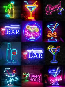 Cocktail Bar Bar Beer Craft Wine Cabinet Decoration Neon Wine Glass Cocktails Quiet Bar Bar Counter Ambience Light