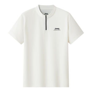 Jeep | Jeep Upgraded Supima Cotton Stand Collar Short Sleeve T-Shirt Men Cool Sensation Outdoor Sports Hiking Half Open Chest Zipper