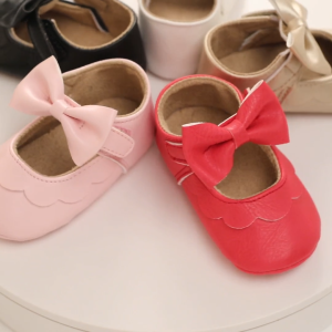 Baby Girl PU Bow Princess Shoes 0-18 Months First Walker White Christening Soft Rubber Sole Non Slip Toddler Shoes