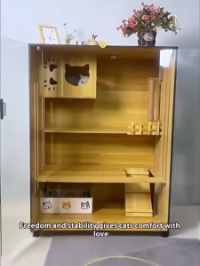 Luxury Cat Villa Solid Wooden Cat House Pet Showcase Indoor Cat Cage Multi-level Cat House