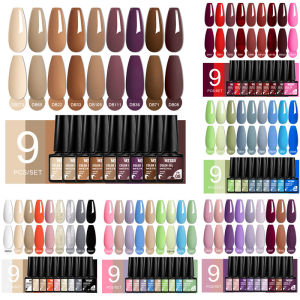 9pcs Gel Nail Polish Set HEMA Free Semi Permanent Soak Off UV Gel Varnish Nail Art Decoration Summer Nails Nail Supplies DIY