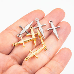 Polished Stainless Steel Sword-shaped Pendant Jewelry diy Necklace Bracelet Accessories 18K Gold Cross Charms