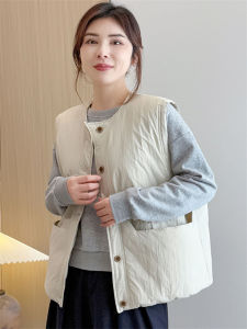 Autumn Winter Cotton Warm round Neck Large Pocket Single Button Jacket Vest Casual Womens Vest Coat Integrated Comfortable