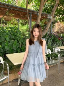 Halonini Star Dress Purple Shoulder Digging Strap Neck Hanging A-Line Mini Dress Slimming Effect Suitable for Short Women
