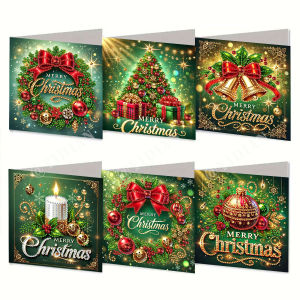 6-piece diamond decal Christmas greeting card set - The perfect gift for family and friends to convey warm wishes at Christmas