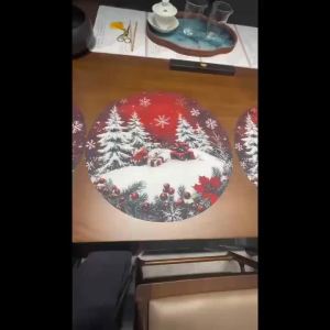 VIKAMA 4/6PC Christmas Mat Christmas Tree Bird Holly Table Home Banquet Christmas Decoration Desktop Decoration