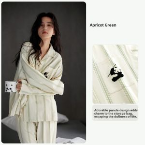 yuenei | Pure Cotton Long Sleeve Womens Sleepwear Casual Home Clothes Spring Autumn Outfit Panda Pattern Comfortable Breathable Spring Fashion