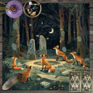 VIKAMA Mystic Fox Forest Altar Cloth Tarot Reading Mat Phong Cách Mỹ Chống Thấm Nước Có Thể Tái Sử Dụng Chiêm Tinh Học Khăn Trải Bàn Để Bàn Cho Nghi Lễ & Thiền Định