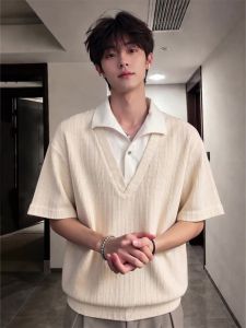 LIUBU | Retro Style Faux Two-Piece Polo Shirt Breathable Summer T-Shirt