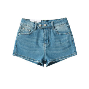High Waist Distressed Denim Shorts Elastic Tight Fit Summer Fashion for Young Women 18-24 Years Old Street Style Cotton Jeans