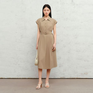 3COLOUR·S | Summer New Arrival Turn-down Collar Waist-accentuating A-line Dress