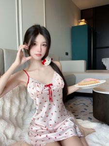 MONLEYTA | Womens Summer Ice Silk Sleepwear Strap Short Dress With Chest Pad Can Be Worn Outside Comfortable Sleeveless Nightgown