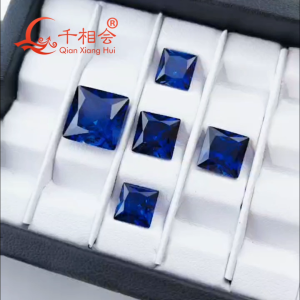 Kim cương nhân tạo màu xanh hoàng gia hình vuông có chứng nhận AGL màu xanh ngọc bích cắt princess corundum tổng hợp đá quý rời có vết bao lồi nhìn thấy được phụ kiện DIY
