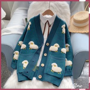 Áo Khoác Len Cardigan Trám Lông Cừu Hình Cừu Cực Xinh