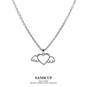 SANDCUP Heart Wings Necklace Womens Fashion Titanium Steel Cross Chain Jewelry  out 2022 Trendy Minimalist Design