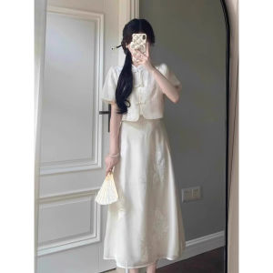 สไตล์จีนใหม่ ผู้หญิง ชุดแฟชั่น เดรส 2024 ระดับไฮเอนด์ใหม่ เรียบหรู Pao กระโปรง ชุดสองชิ้น ฤดูร้อน Season