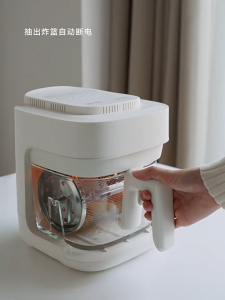 Olayks 2L Mini Air Fryer With Rotating Basket | Transparent Glass Pot | Auto Stir | Low Oil Healthy Frying 900W 玻璃空气炸锅