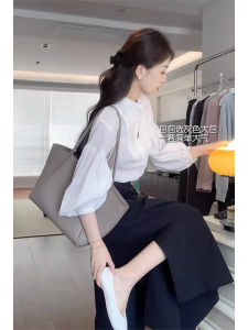 เสื้อเชิ้ตแขนยาวผู้หญิงสไตล์วินเทจฝรั่งเศส ทรงหลวม สไตล์เกาหลี สำหรับใส่ไปทำงานในช่วงต้นฤดูใบไม้ร่วง ฤดูหนาว เสื้อเชิ้ตแขนยาวลายดอกไม้สีขาว