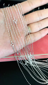 สร้อยคอเงินแท้ 92.5% สร้อยเส้นจิ๋ว ลายรีสลับหมุดกลมตัดลาย เส้นเล็ก น่ารักๆ ยาว 16-20 นิ้ว(งานอิตาลี)