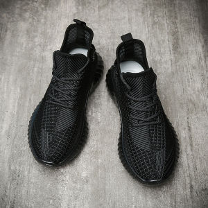 Mens Coconut 350 Black Samurai Shoes Breathable Fly Knit Sport Running Casual Trendy Shoes Low Rubber Outsole round Toe